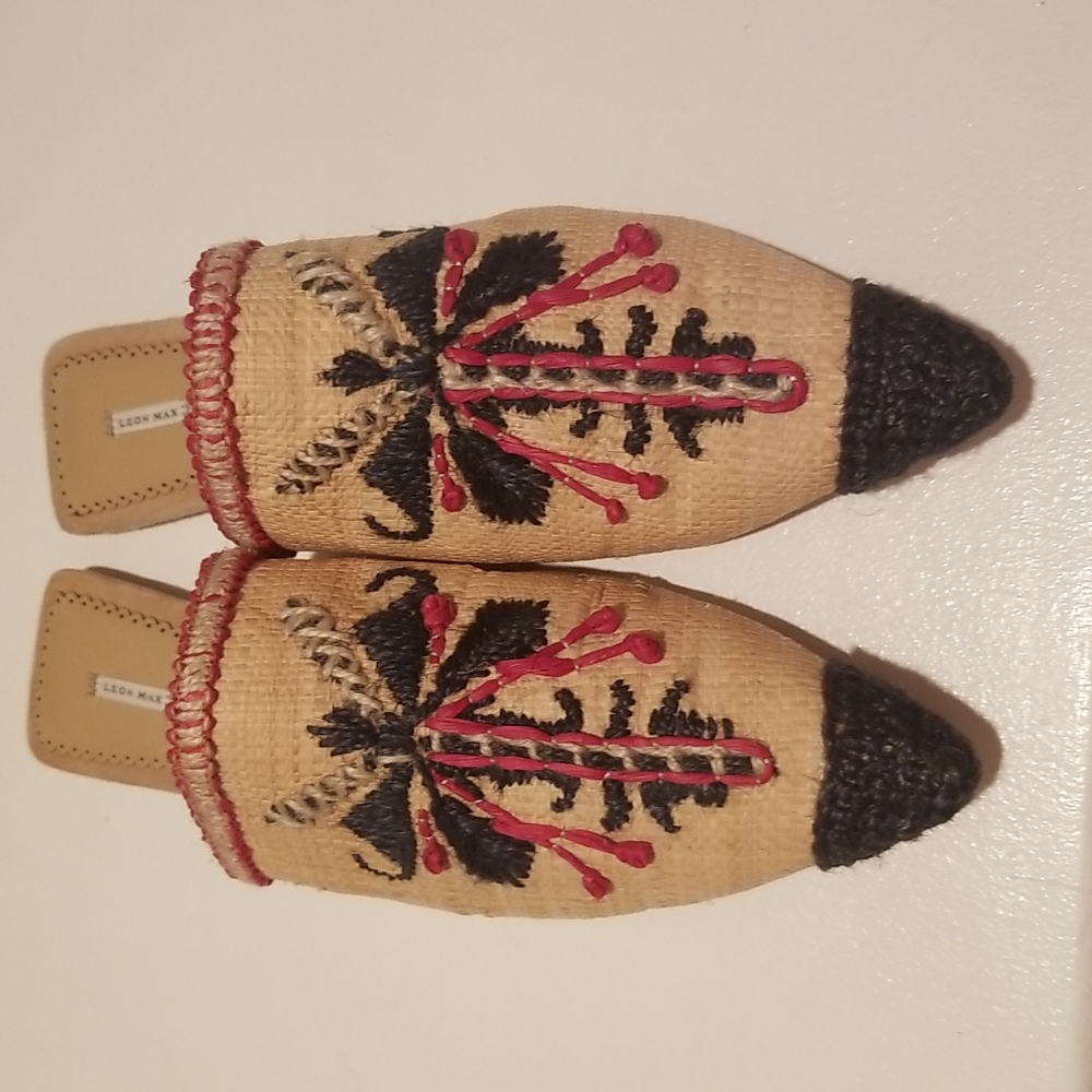 LEON MAX NATURAL EMBROIDERED SLIDES - Picture 2 of 7